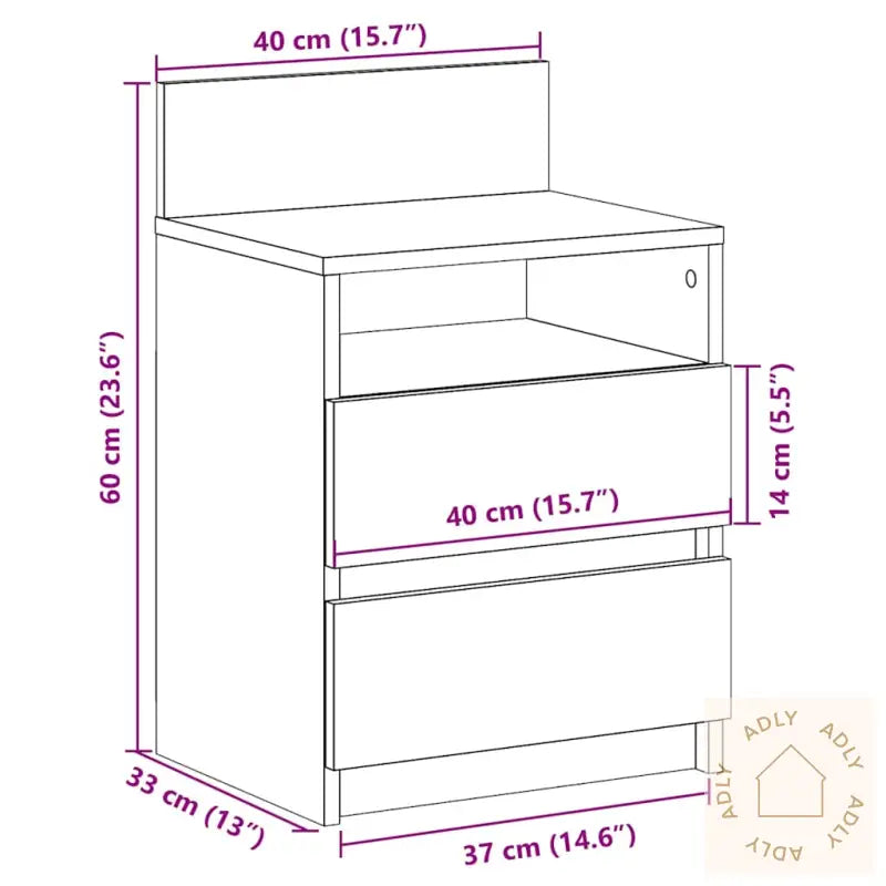 Nattbord 2 Stk Med 2 Skuffer Brun Eik 40X33X60 Cm