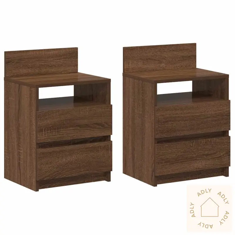 Nattbord 2 Stk Med 2 Skuffer Brun Eik 40X33X60 Cm