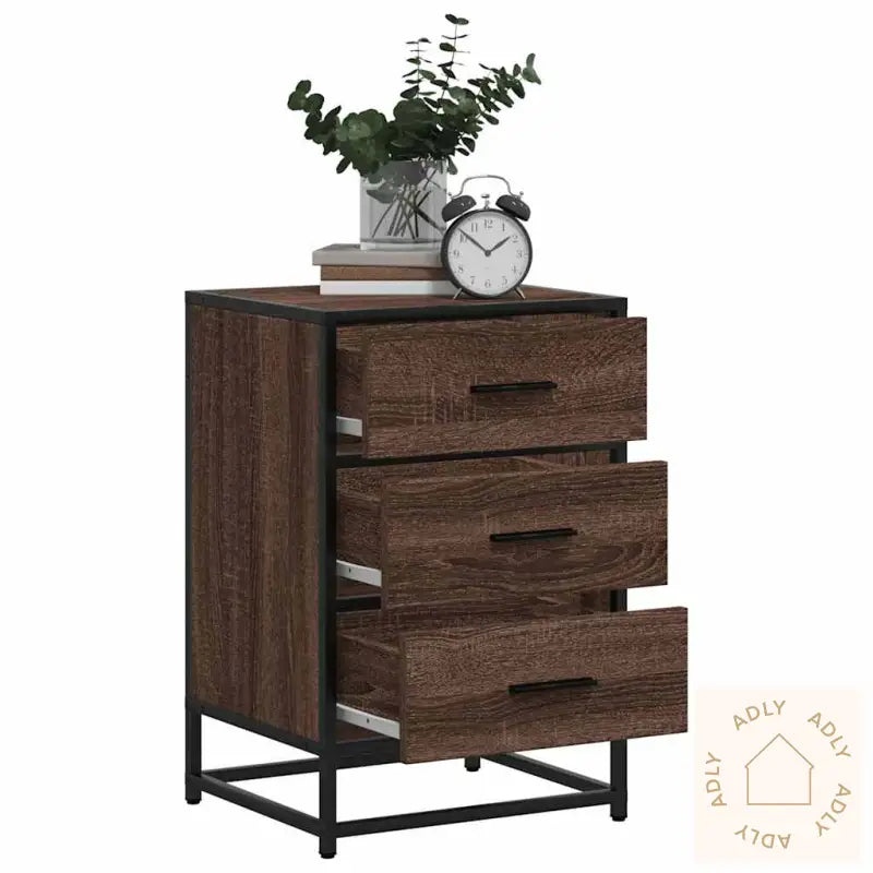 Nattbord Brun Eik 40X34,5X60 Cm Konstruert Tre Og Metall