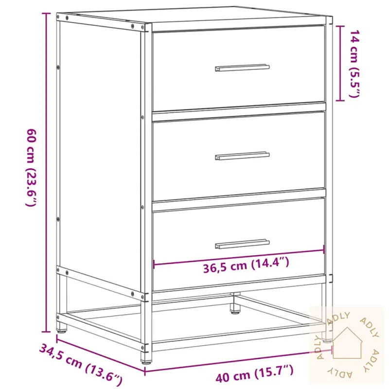 Nattbord Brun Eik 40X34,5X60 Cm Konstruert Tre Og Metall