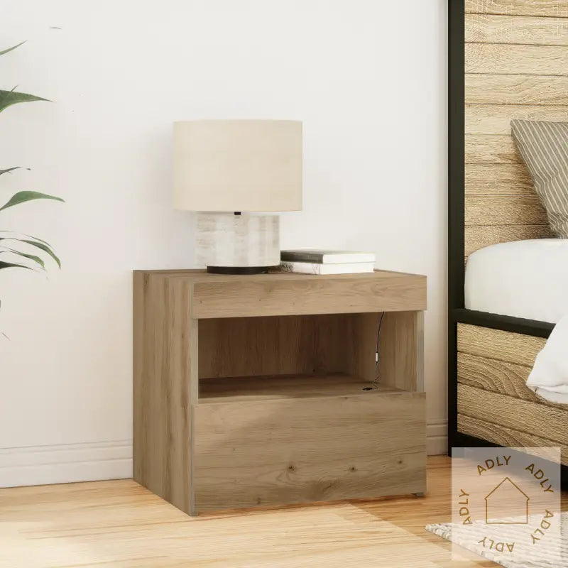 Nattbord Med Led-Lamper Artisan Eik 50X40X45 Cm
