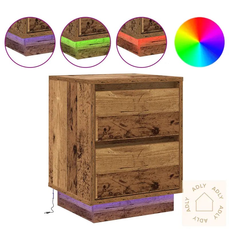 Nattbord Med Led Lys Gamle Tre 39X34.5X50 Cm