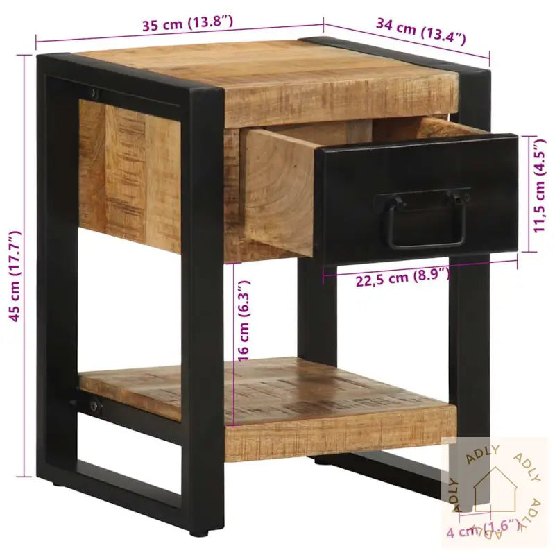 Nattbord 35X34X45 Cm Grovt Heltre Mangotre