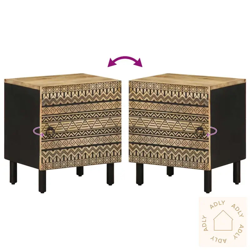 Nattbord 2 Stk Svart 40X33,5X46 Cm Grovt Heltre Mangotre