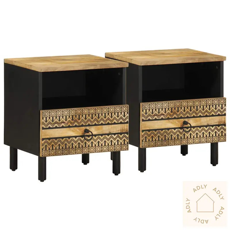 Nattbord 2 Stk Svart 40X33X46 Cm Grovt Heltre Mangotre