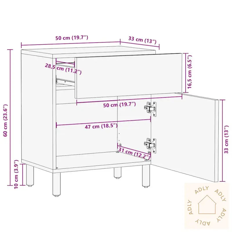 Nattbord Svart 50X33X60 Cm Grovt Heltre Mangotre