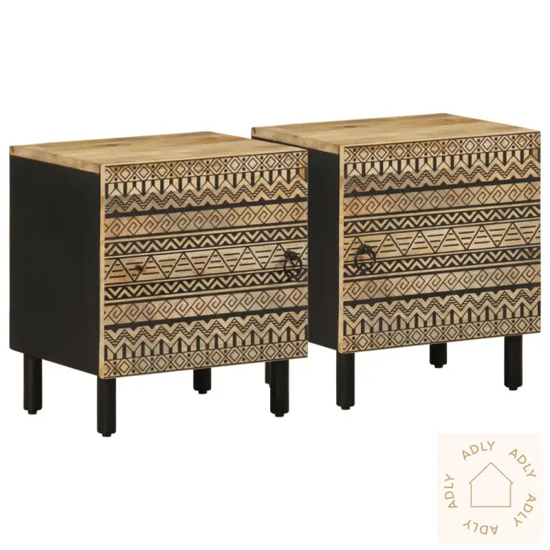 Nattbord 2 Stk Svart 40X33,5X46 Cm Grovt Heltre Mangotre