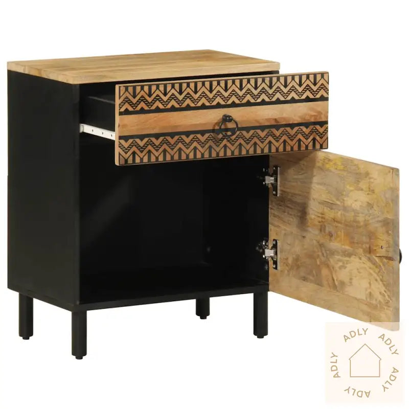 Nattbord Svart 50X33X60 Cm Grovt Heltre Mangotre