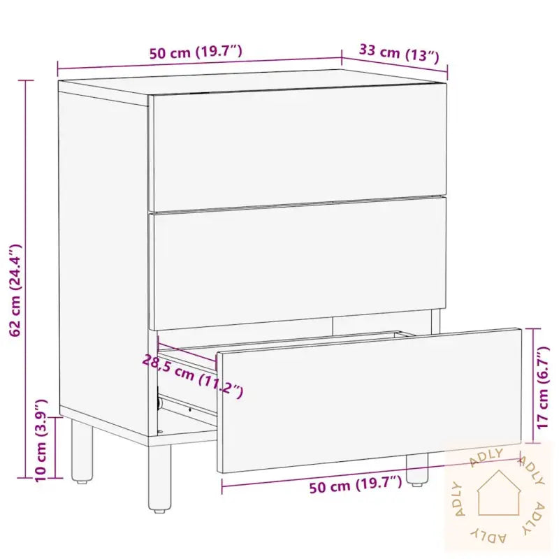 Nattbord Svart 50X33X62 Cm Grovt Heltre Mangotre