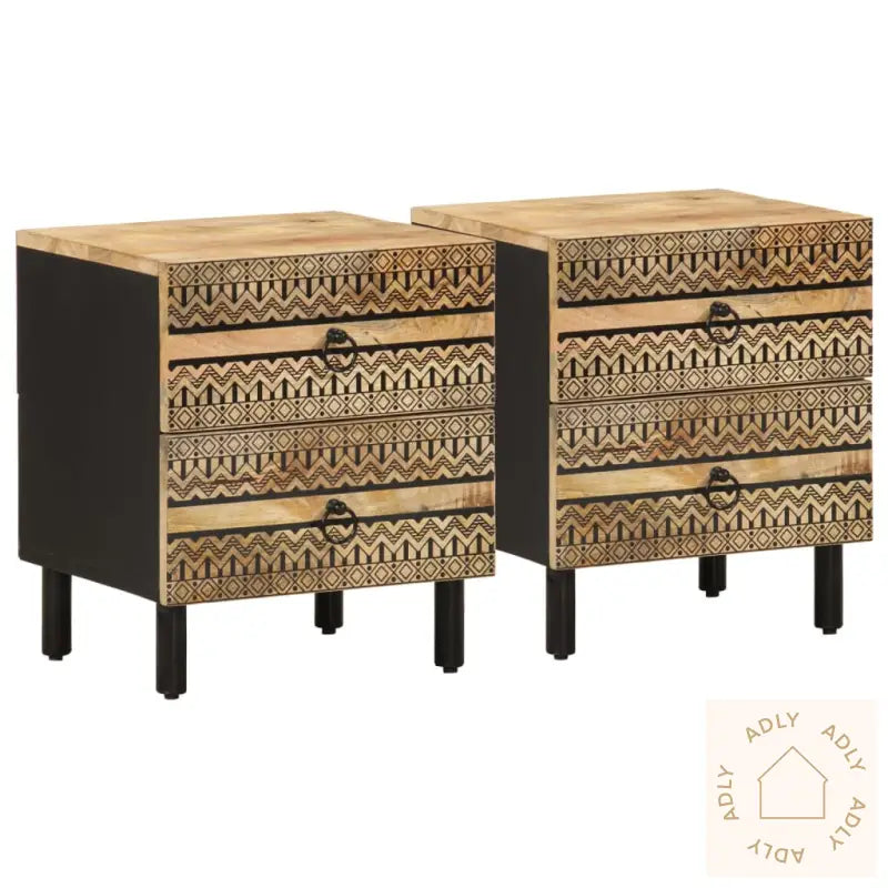 Nattbord 2 Stk Svart 40X33,5X46 Cm Grovt Heltre Mangotre