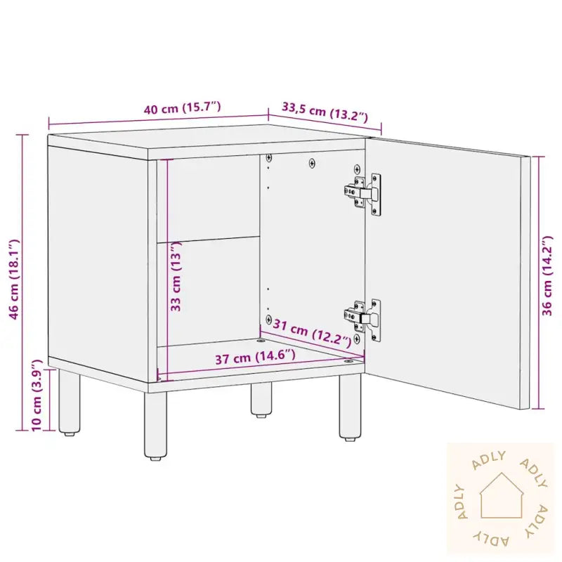 Nattbord Svart 40X33,5X46 Cm Grovt Heltre Mangotre