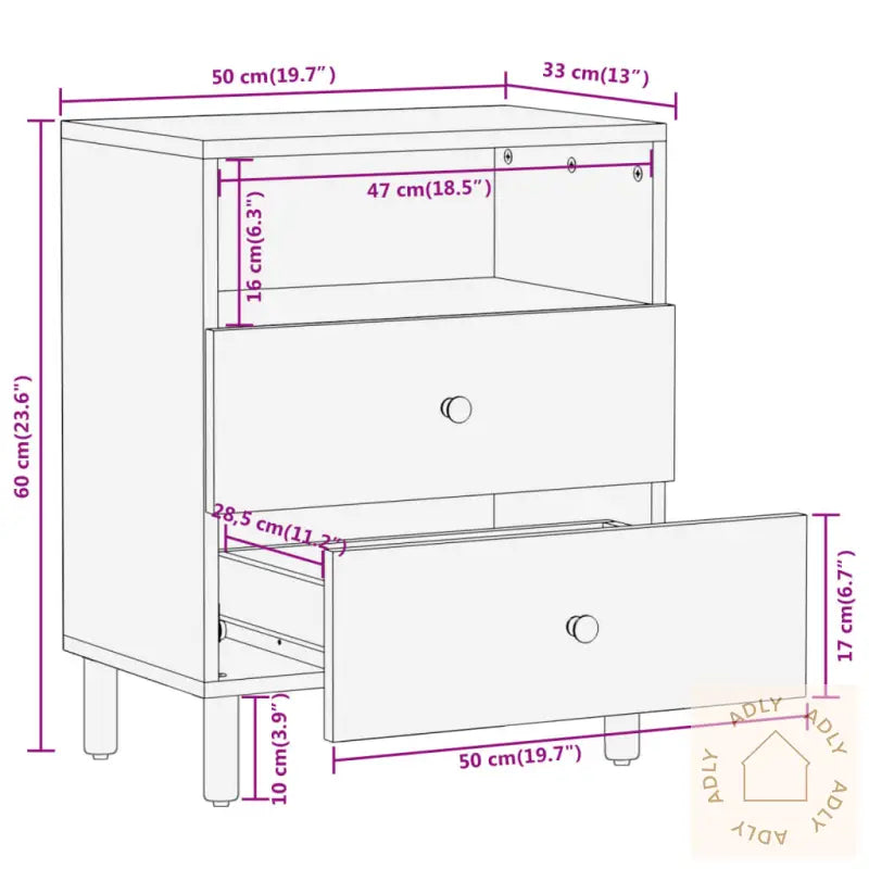 Nattbord 50X33X60 Cm Heltre Akasie