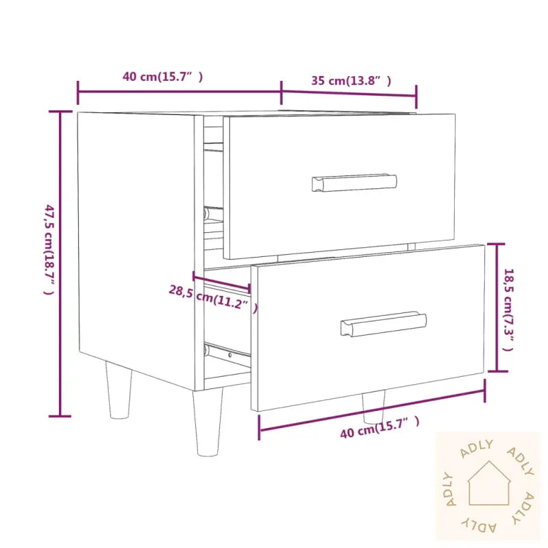 Nattbord 2 Stk Betonggrå 40X35X47,5 Cm