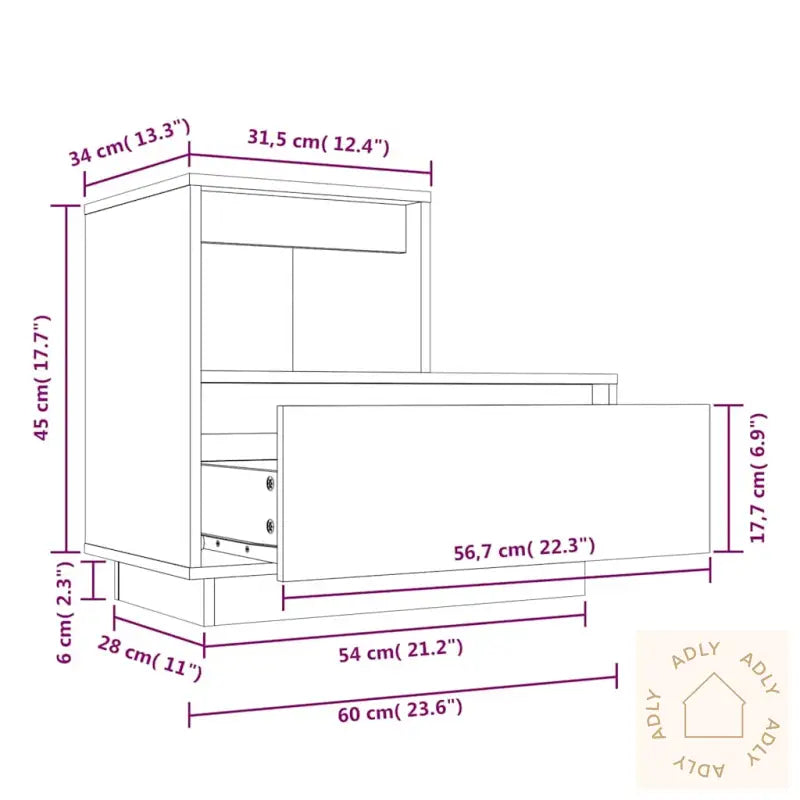 Nattbord Hvit 60X34X51 Cm Heltre Furu