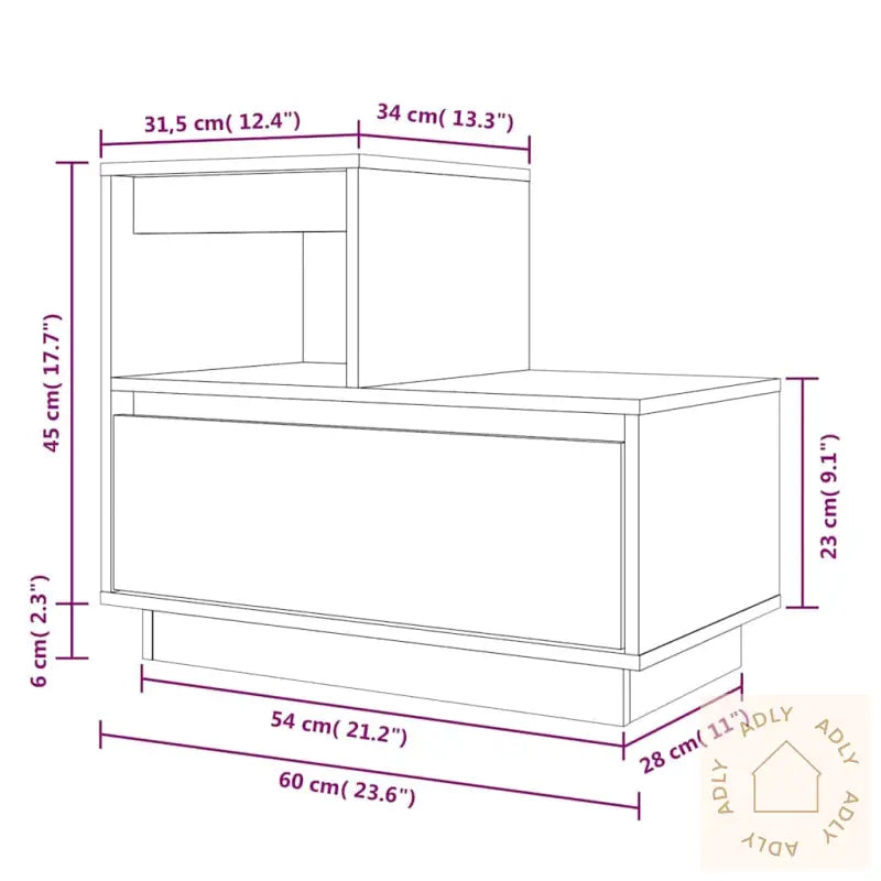 Nattbord Hvit 60X34X51 Cm Heltre Furu