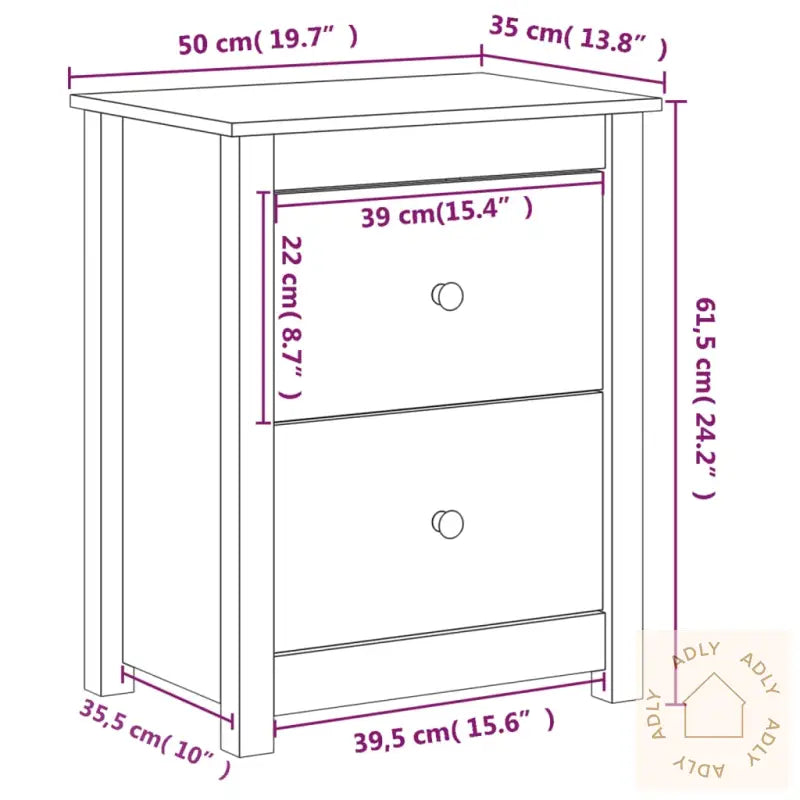 Nattbord 2 Stk Svart 50X35X61,5 Cm Heltre Furu