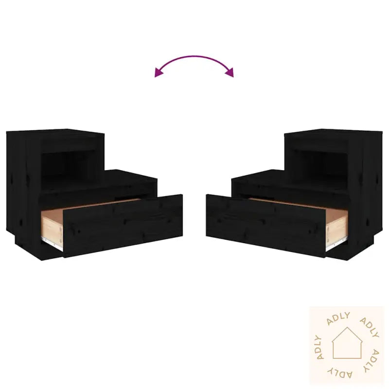 Nattbord 2 Stk Svart 60X34X51 Cm Heltre Furu