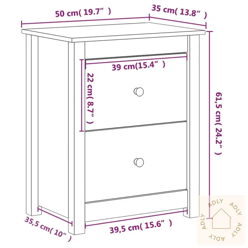Nattbord 2 Stk Honningbrun 50X35X61,5 Cm Heltre Furu