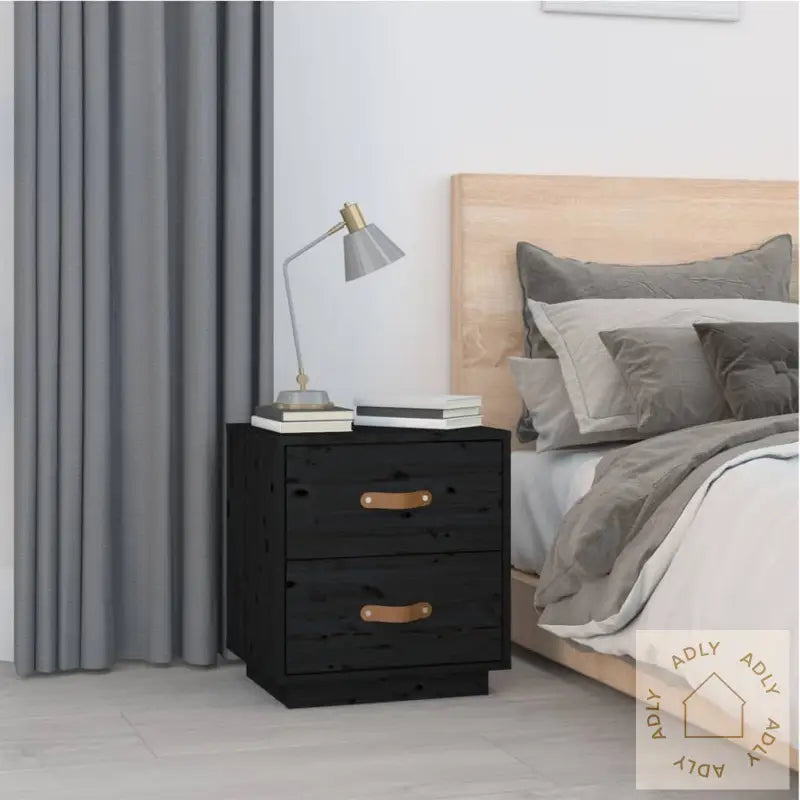   Nattbord 2 Stk Svart 40X34X45 Cm Heltre Furu
