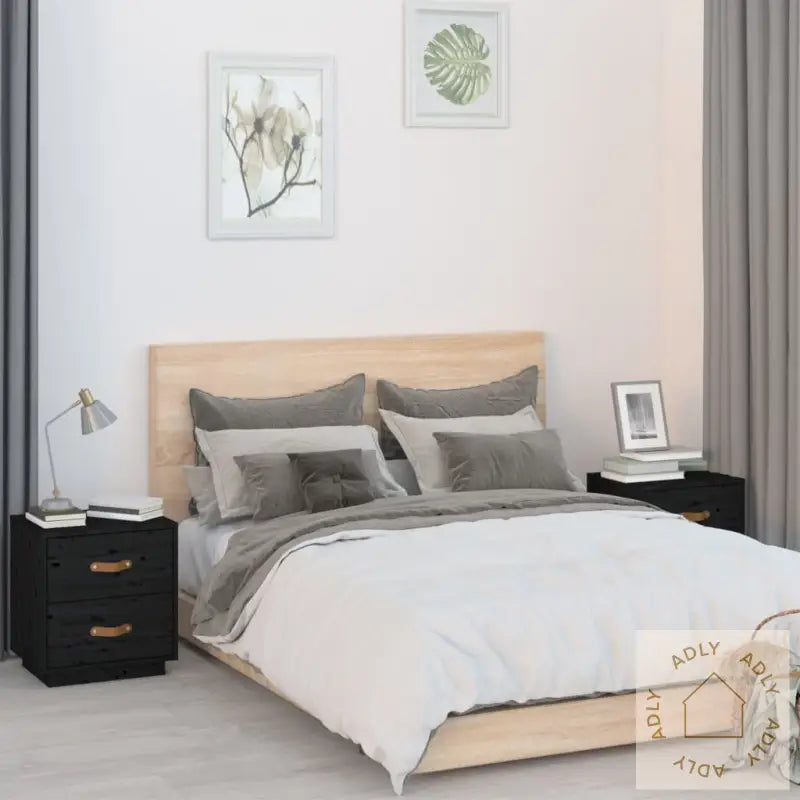   Nattbord 2 Stk Svart 40X34X45 Cm Heltre Furu