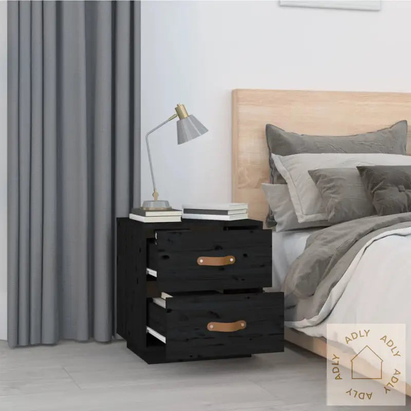  Nattbord 2 Stk Svart 40X34X45 Cm Heltre Furu