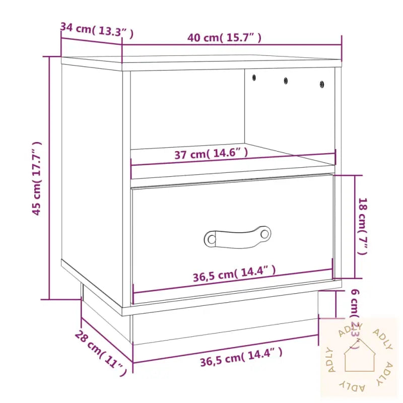 Nattbord Honningbrun 40X34X45 Cm Heltre Furu