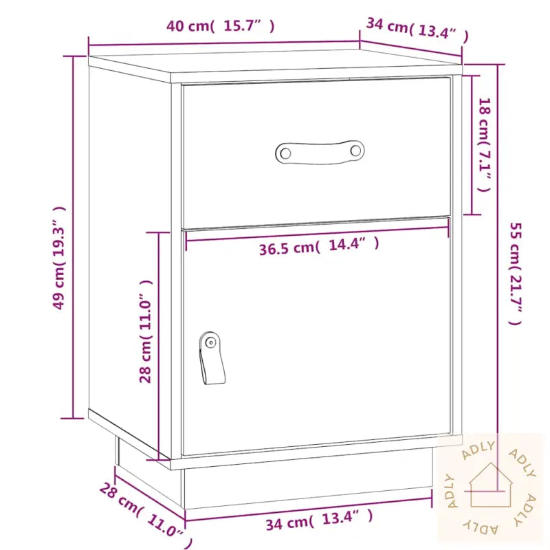 Nattbord Honningbrun 40X34X55 Cm Heltre Furu