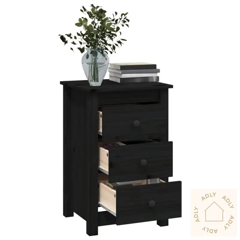 Nattbord 2 Stk Svart 40X35X61,5 Cm Heltre Furu