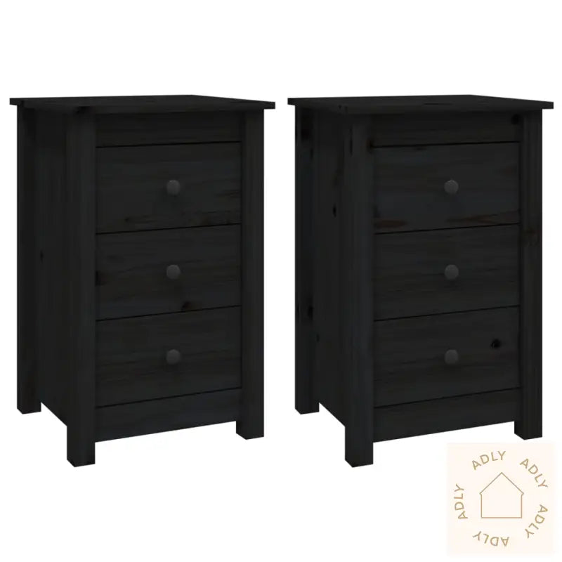 Nattbord 2 Stk Svart 40X35X61,5 Cm Heltre Furu