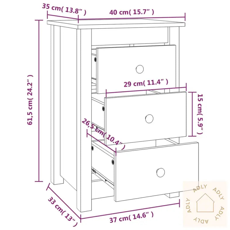 Nattbord 2 Stk Svart 40X35X61,5 Cm Heltre Furu