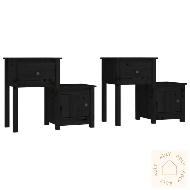 Nattbord 2 Stk Svart 79,5X38X65,5 Heltre Furu