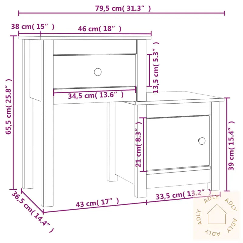 Nattbord Svart 2 Stk 79,5X38X65,5 Heltre Furu