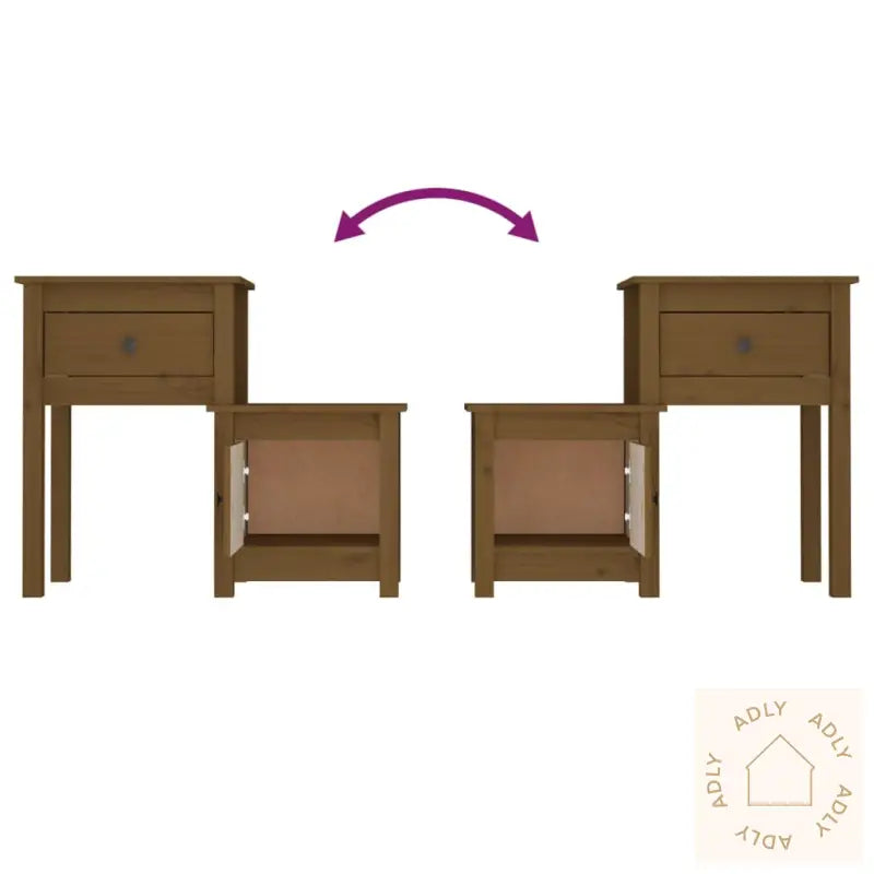 Nattbord 2 Stk Honningbrun 79,5X38X65,5 Cm Heltre Furu