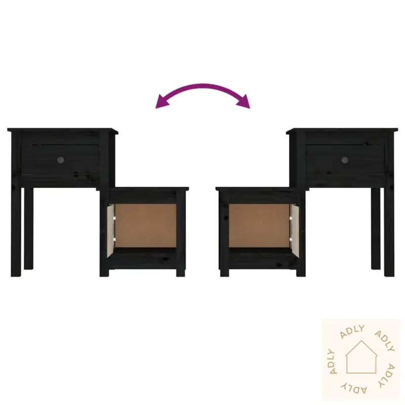 Nattbord Svart 2 Stk 79,5X38X65,5 Heltre Furu