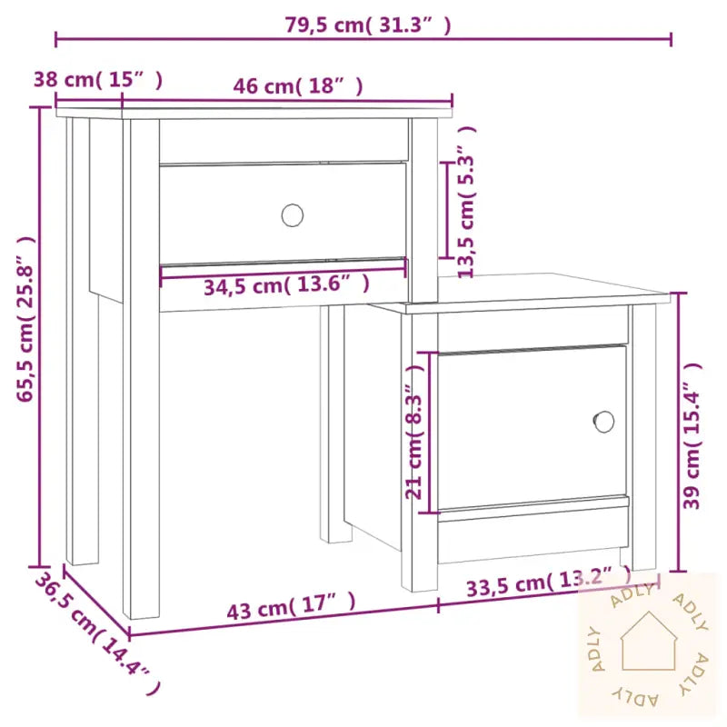 Nattbord 2 Stk Svart 79,5X38X65,5 Heltre Furu