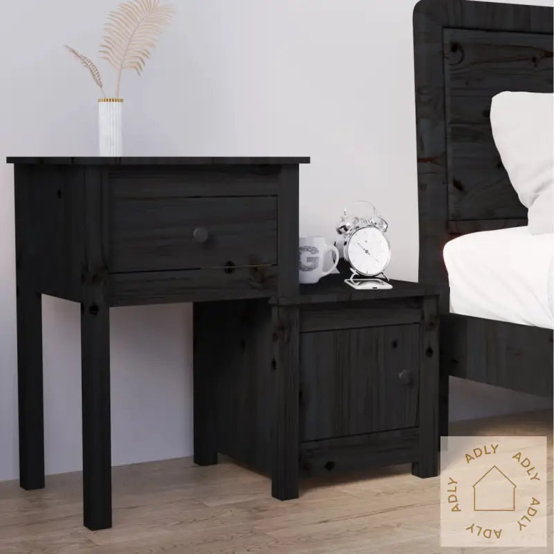 Nattbord Svart 2 Stk 79,5X38X65,5 Heltre Furu