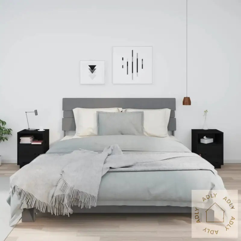 Nattbord 2 Stk Svart 40X34X55 Cm Heltre Furu