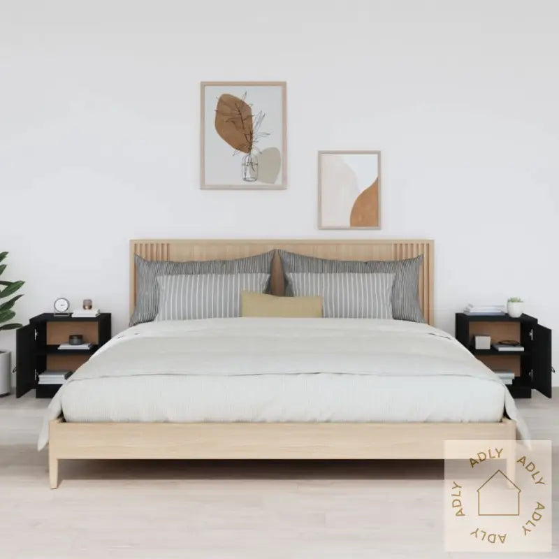 Nattbord 2 Stk Svart 40X34X45 Cm Heltre Furu