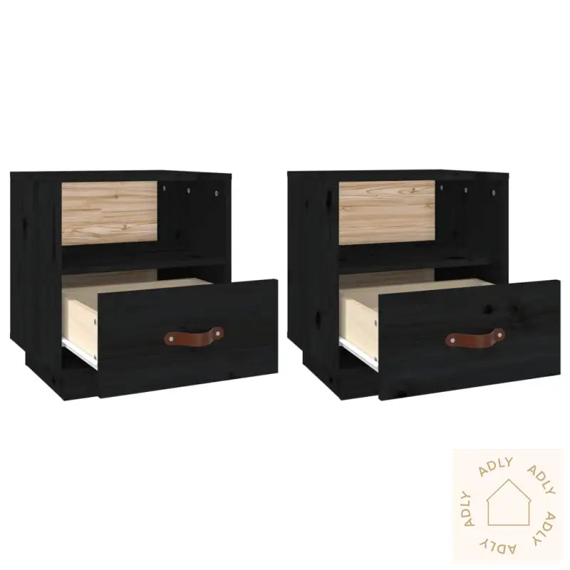 Nattbord 2 Stk Svart 40X34X45 Cm Heltre Furu