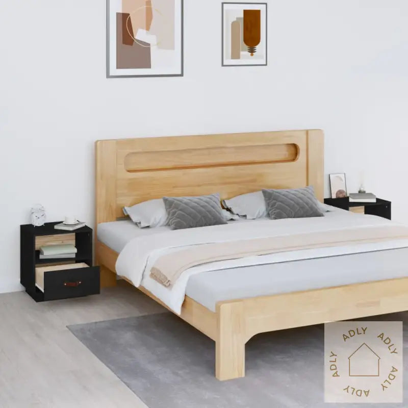 Nattbord 2 Stk Svart 40X34X45 Cm Heltre Furu
