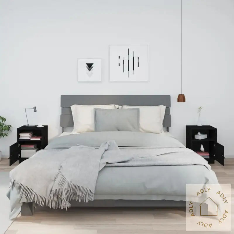 Nattbord 2 Stk Svart 40X34X55 Cm Heltre Furu