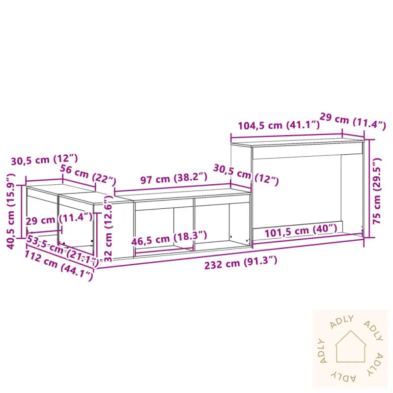 Nattbord Med Skrivebord 232X112X75 Cm Heltre Furu
