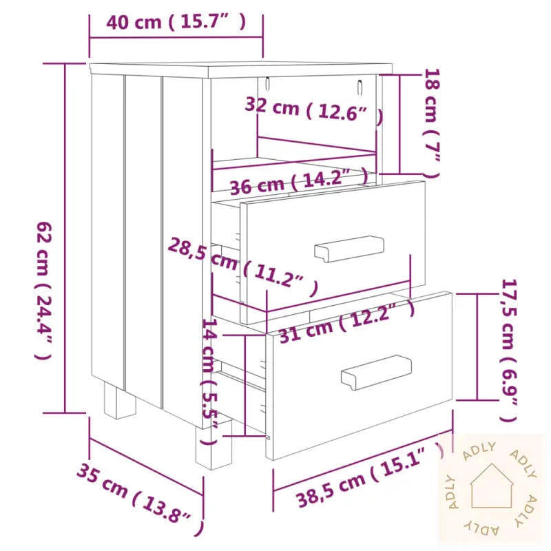 Nattbord Hamar 2 Stk Honningbrun 40X35X62 Cm Heltre
