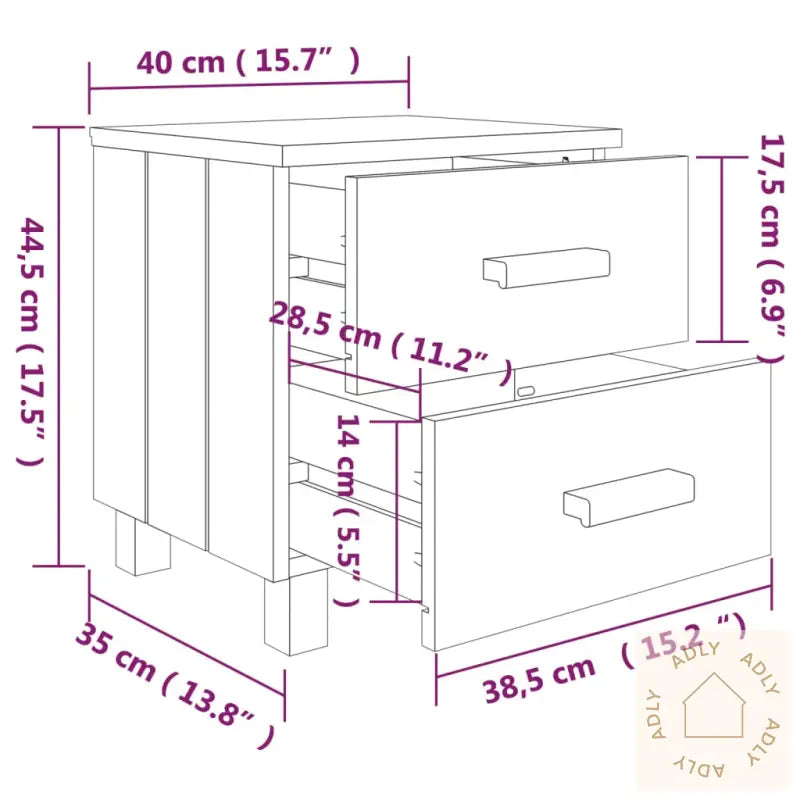Nattbord Hamar 2 Stk Mørkegrå 40X35X44,5 Cm Heltre