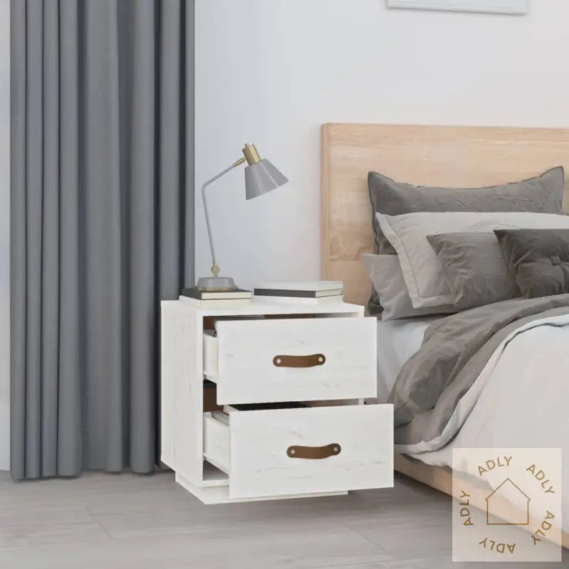   Nattbord 2 Stk Hvit 40X34X45 Cm Heltre Furu