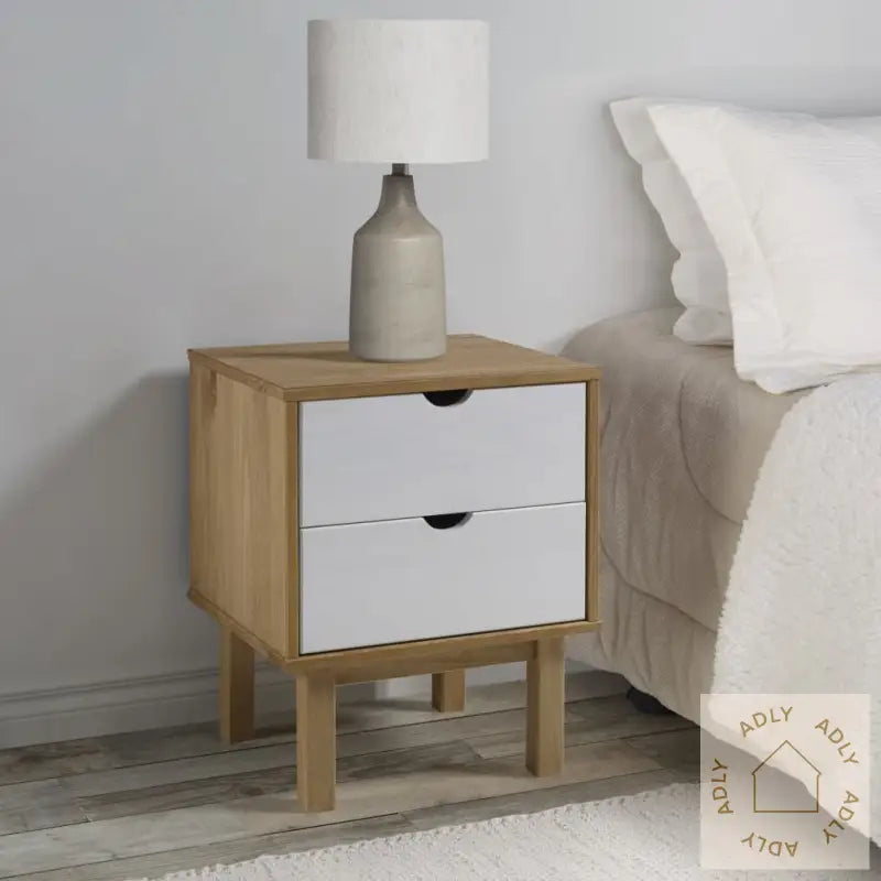 Nattbord Otta Brun Og Hvit 45X39X57 Cm Heltre Furu