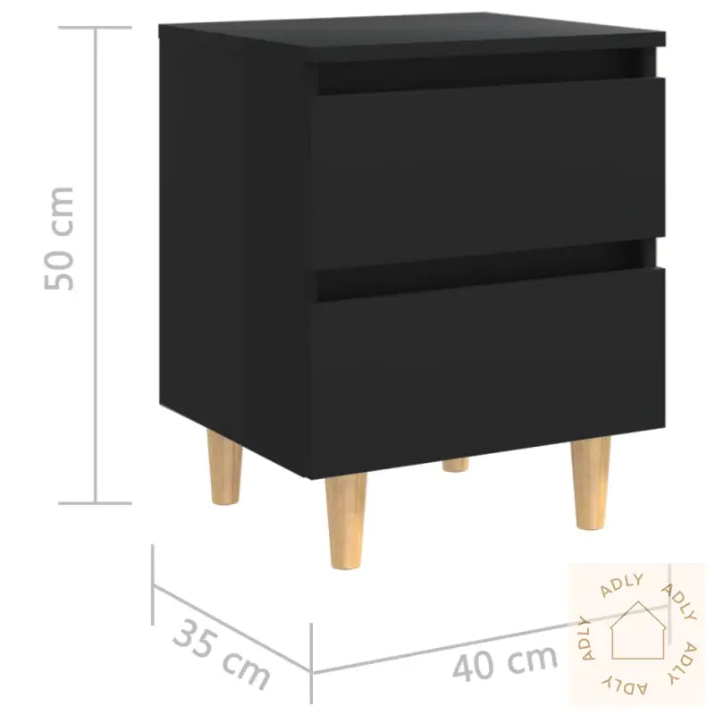 Nattbord Med Heltre Furuben Svart 40X35X50 Cm