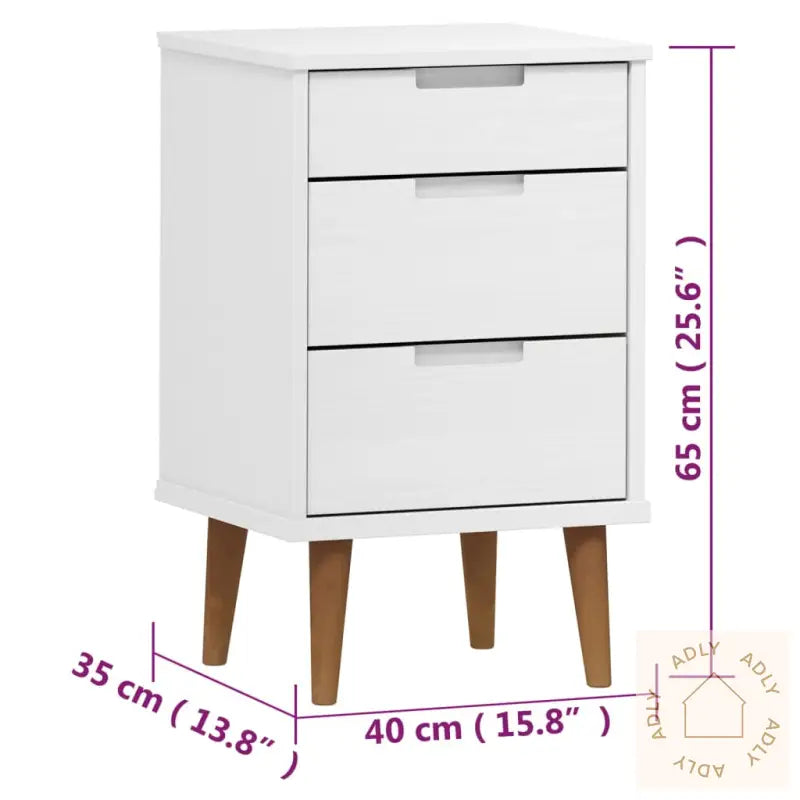 Nattbord Molde Hvit 40X35X65 Cm Heltre Furu