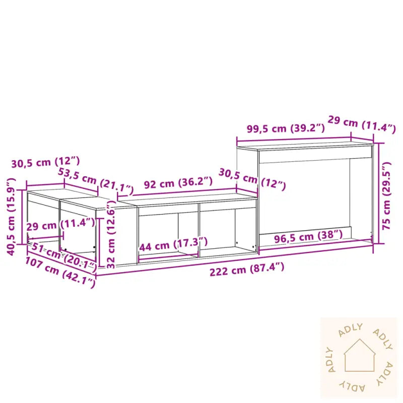 Nattbord Med Skrivebord 222X107X75 Cm Heltre Furu