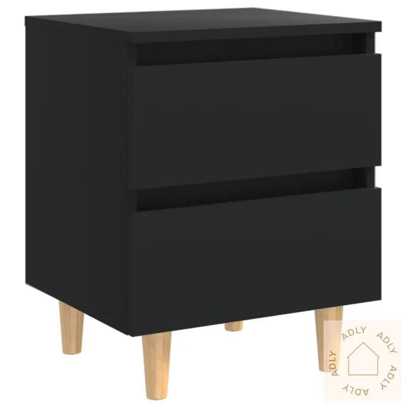 Nattbord Med Heltre Furuben 2 Stk Svart 40X35X50 Cm